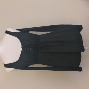 Black Lace-Up Women's Top Size Small Split Shoulder Boho